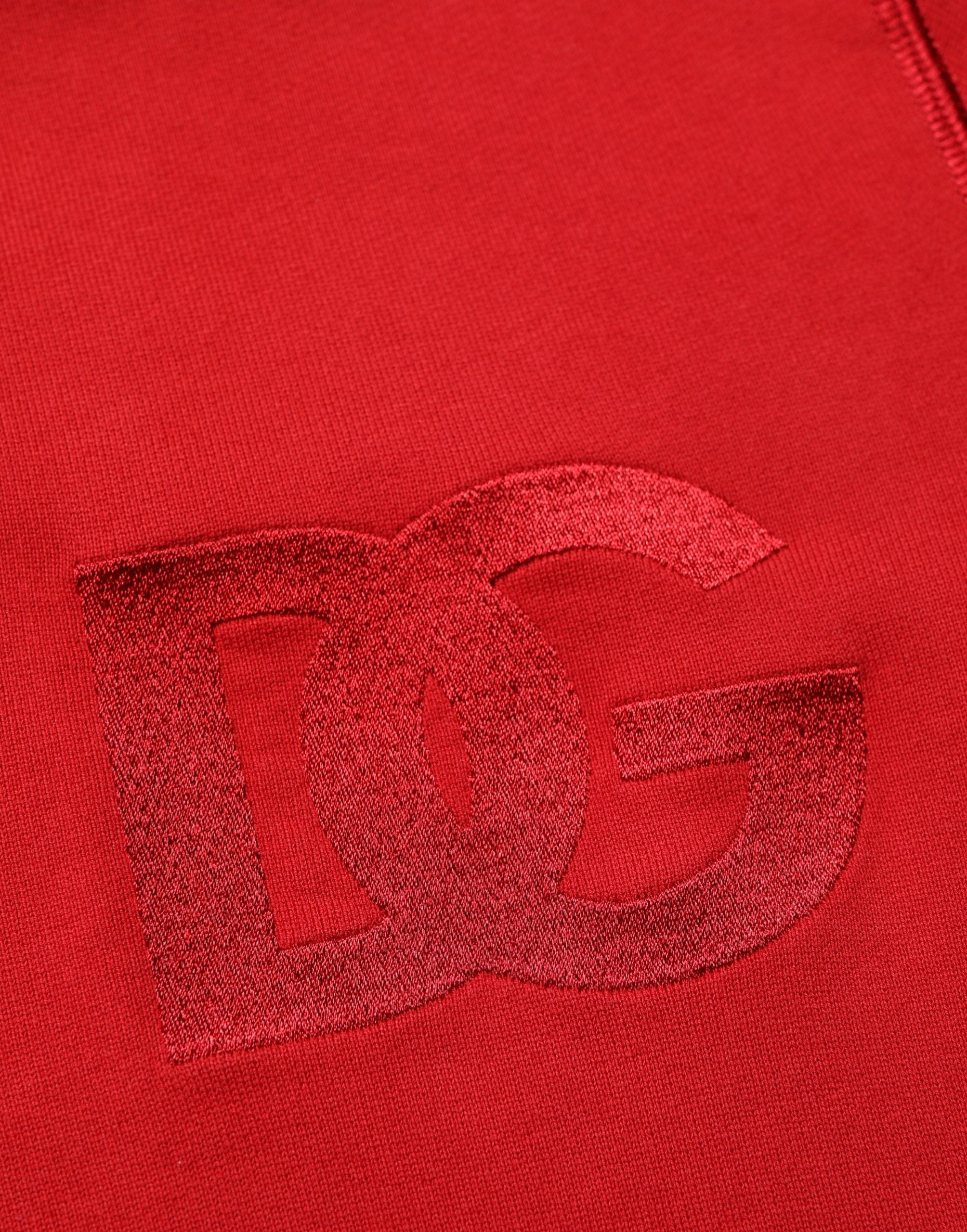 Red Embroidered Logo Hooded Full Zip Sweater