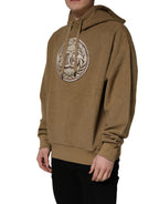 Brown Cotton Logo Coin Hooded Pullover Sweater