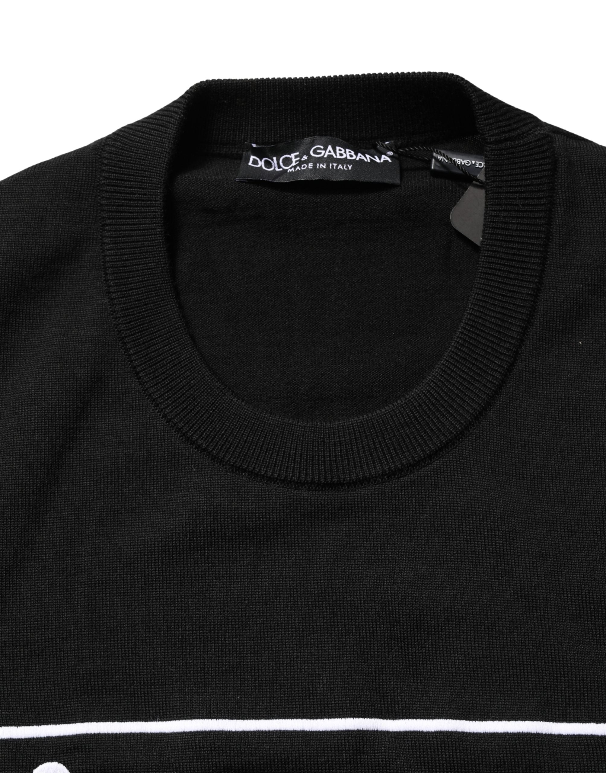 Black Graphic Logo Crew Neck Wool Pullover Sweater