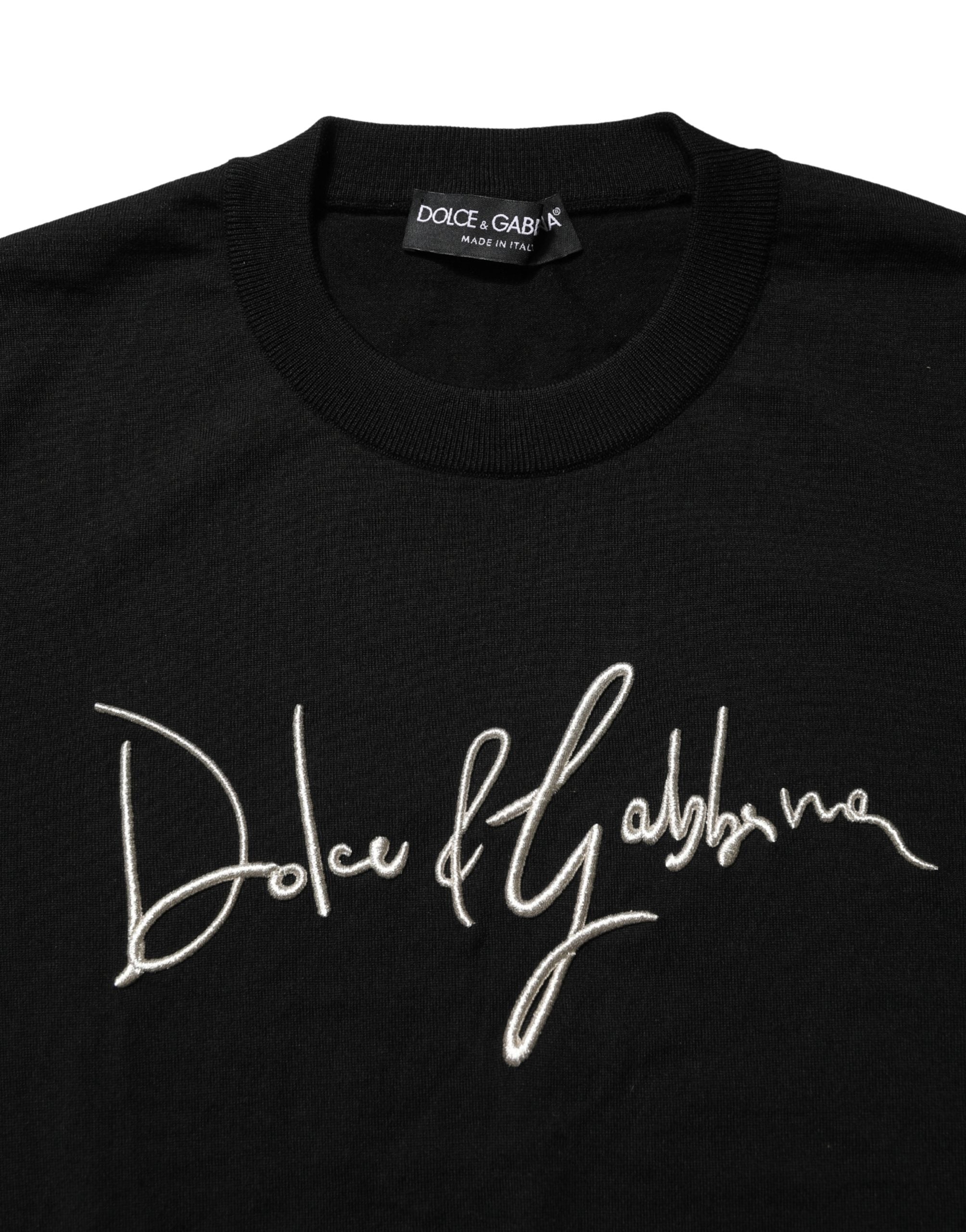 Black embroidered Logo Crew Neck Pullover Sweater