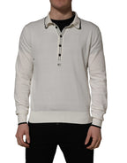 White Cotton Blend Men Polo Pullover Sweater