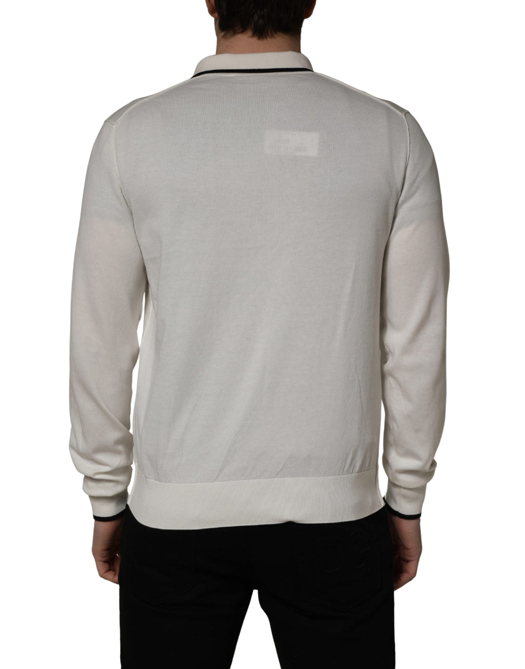 White Cotton Blend Men Polo Pullover Sweater