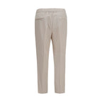 Beige Cotton Casual Pants