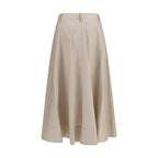 Beige Cotton Midi Skirt