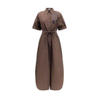 Brown Cotton Casual Dress