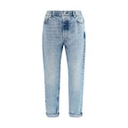 Blue Cotton Straight-Leg Jeans