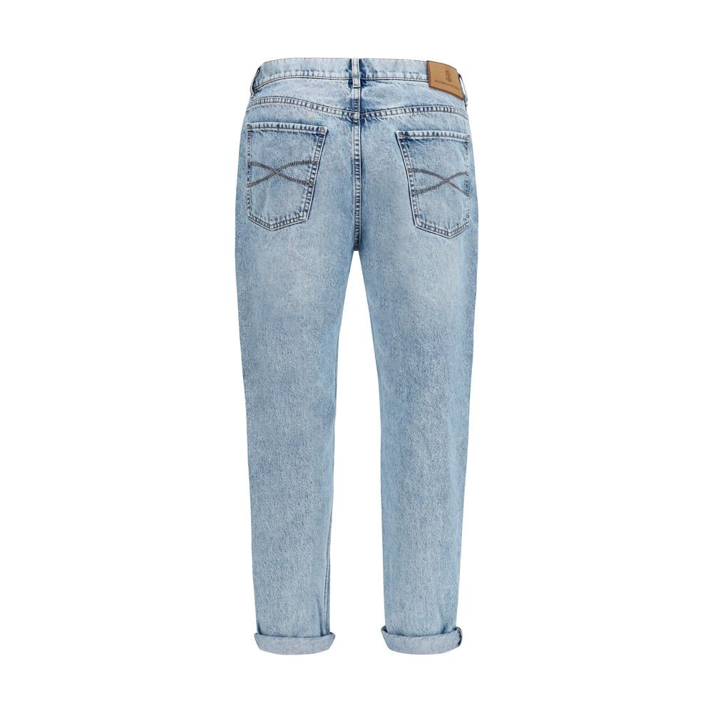 Blue Cotton Straight-Leg Jeans