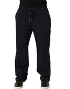Dark Blue Drawstring Nylon Jogger Sweatpants Pants