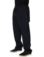 Dark Blue Drawstring Nylon Jogger Sweatpants Pants