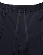 Dark Blue Drawstring Nylon Jogger Sweatpants Pants