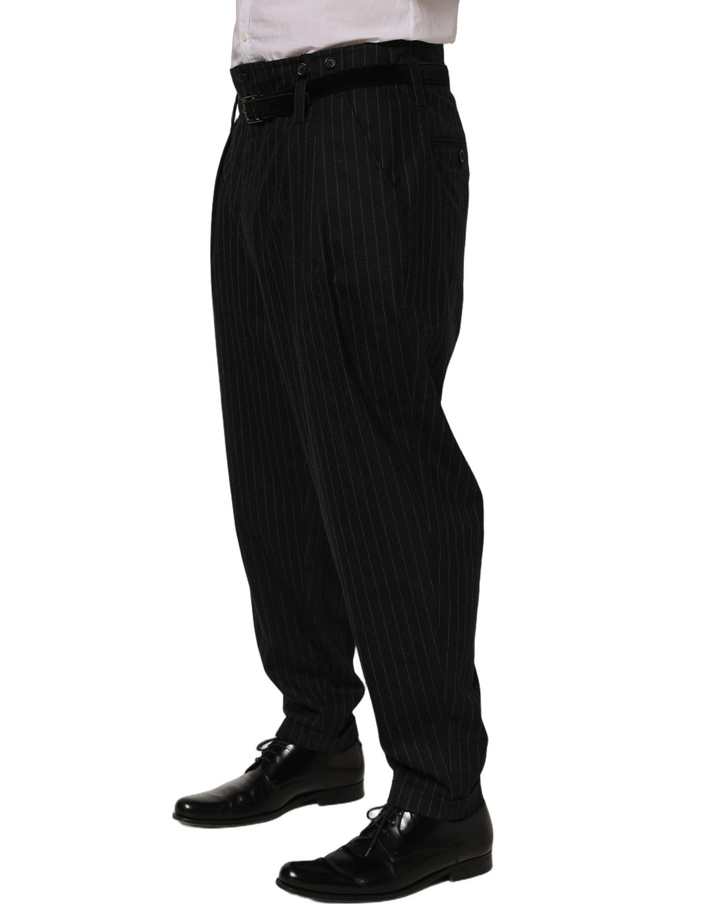 Black Pinstripe Wool Men Dress Trouser Pants