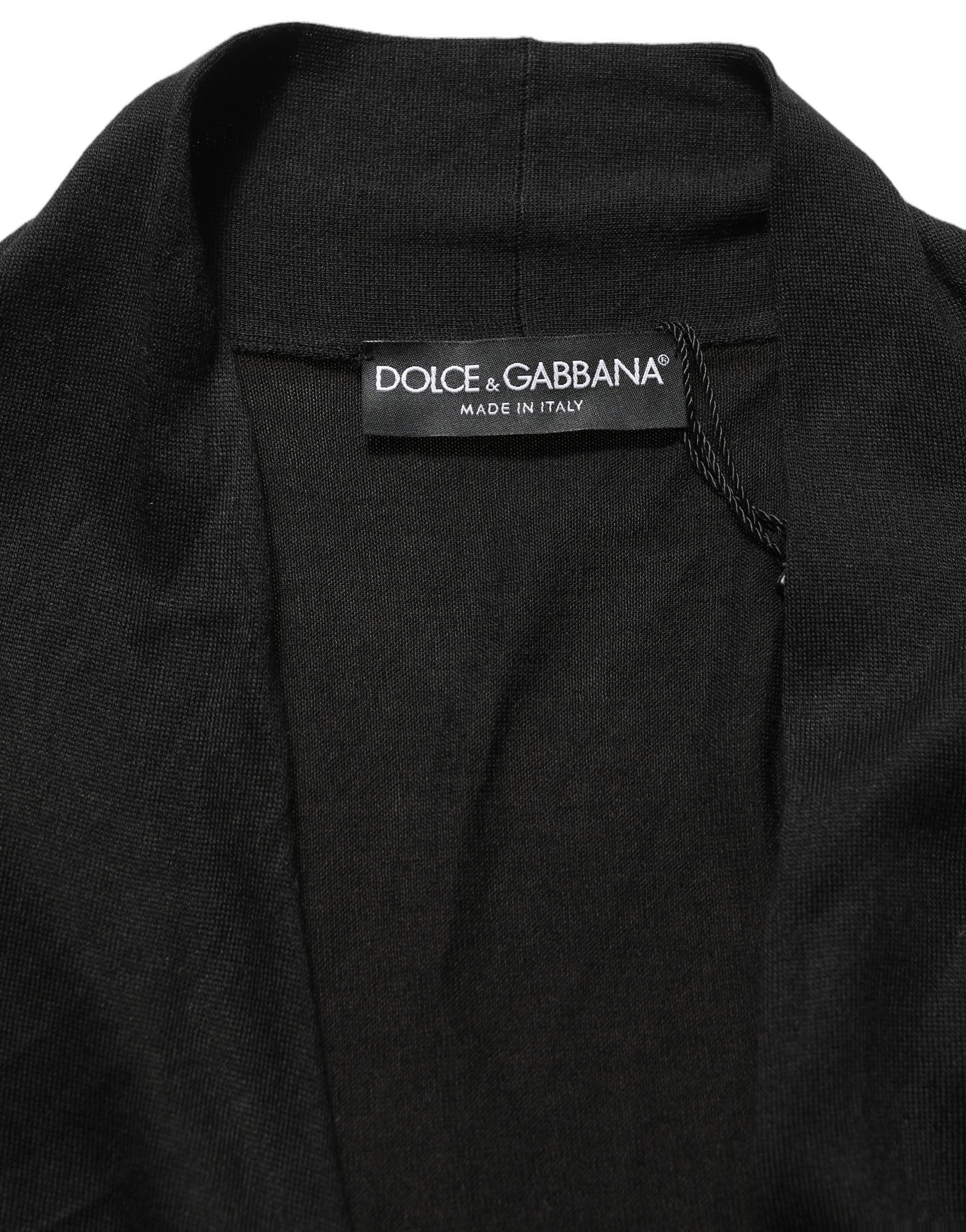 Black Silk Long Sleeves Draped Blouse Top