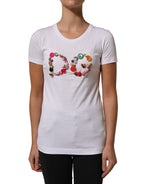 White DG Logo Embellished Round Neck T-shirt