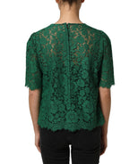 Green Floral Lace Round Neck Blouse Top