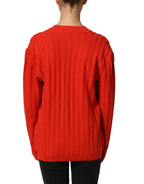 Red Wool Knit ButtonEmbellished Cardigan Sweater