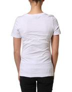 White Floral Logo Cotton Round Neck T-shirt