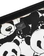 Black White Panda Print Nylon Clutch Men Pouch Borse Bag