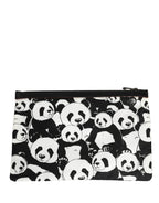 Black White Panda Print Nylon Clutch Men Pouch Borse Bag