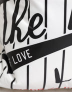 Black White Striped Polyester Drawstring Backpack Men Bag