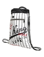 Black White Striped Polyester Drawstring Backpack Men Bag