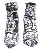 White Graffiti Stretch Ankle Boots Shoes