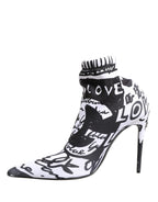 White Graffiti Stretch Ankle Boots Shoes