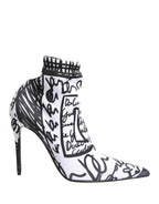 White Graffiti Stretch Ankle Boots Shoes