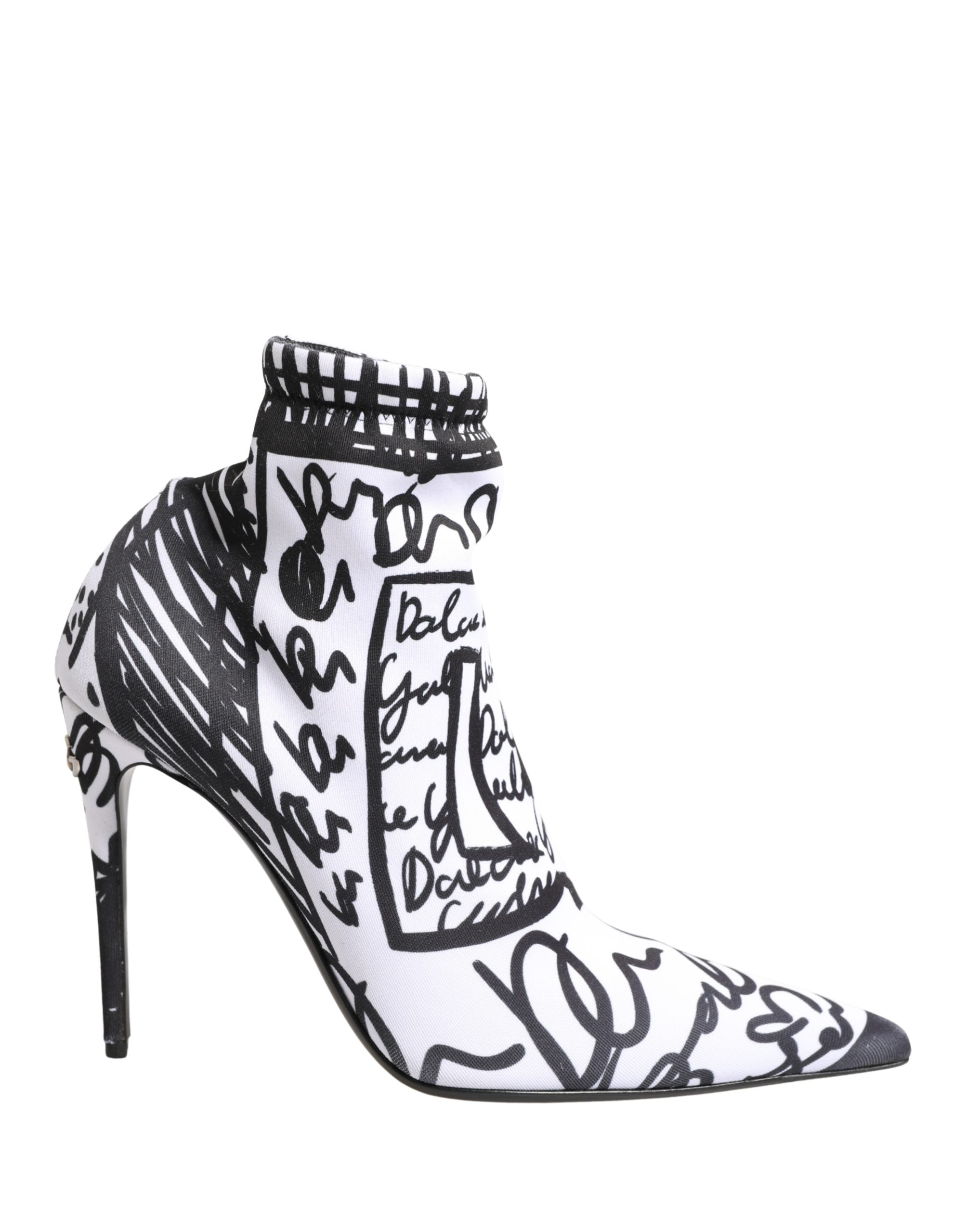 White Graffiti Stretch Ankle Boots Shoes