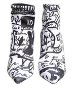 White Graffiti Stretch Ankle Boots Shoes