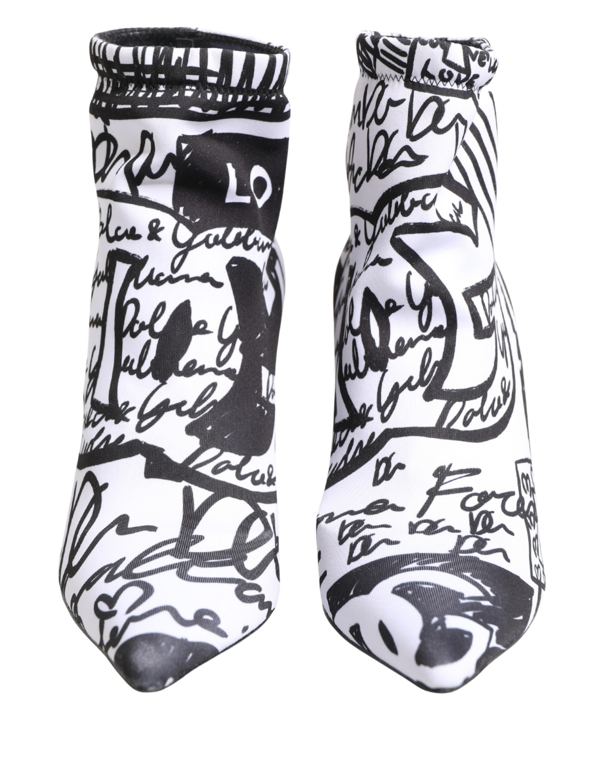 White Graffiti Stretch Ankle Boots Shoes