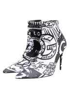 White Graffiti Stretch Ankle Boots Shoes