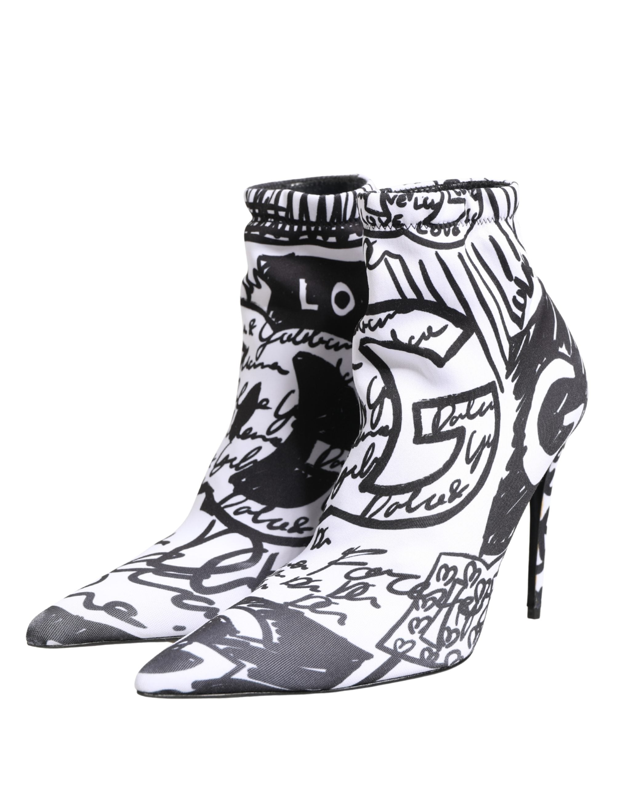 White Graffiti Stretch Ankle Boots Shoes