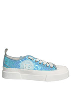 Blue White Sequin Logo Low Top Sneakers Shoes