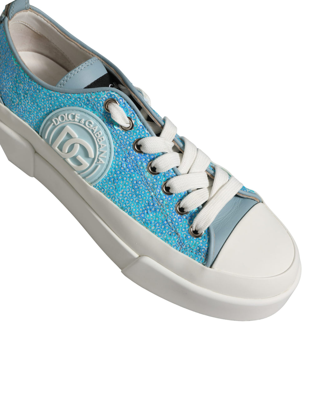 Blue White Sequin Logo Low Top Sneakers Shoes