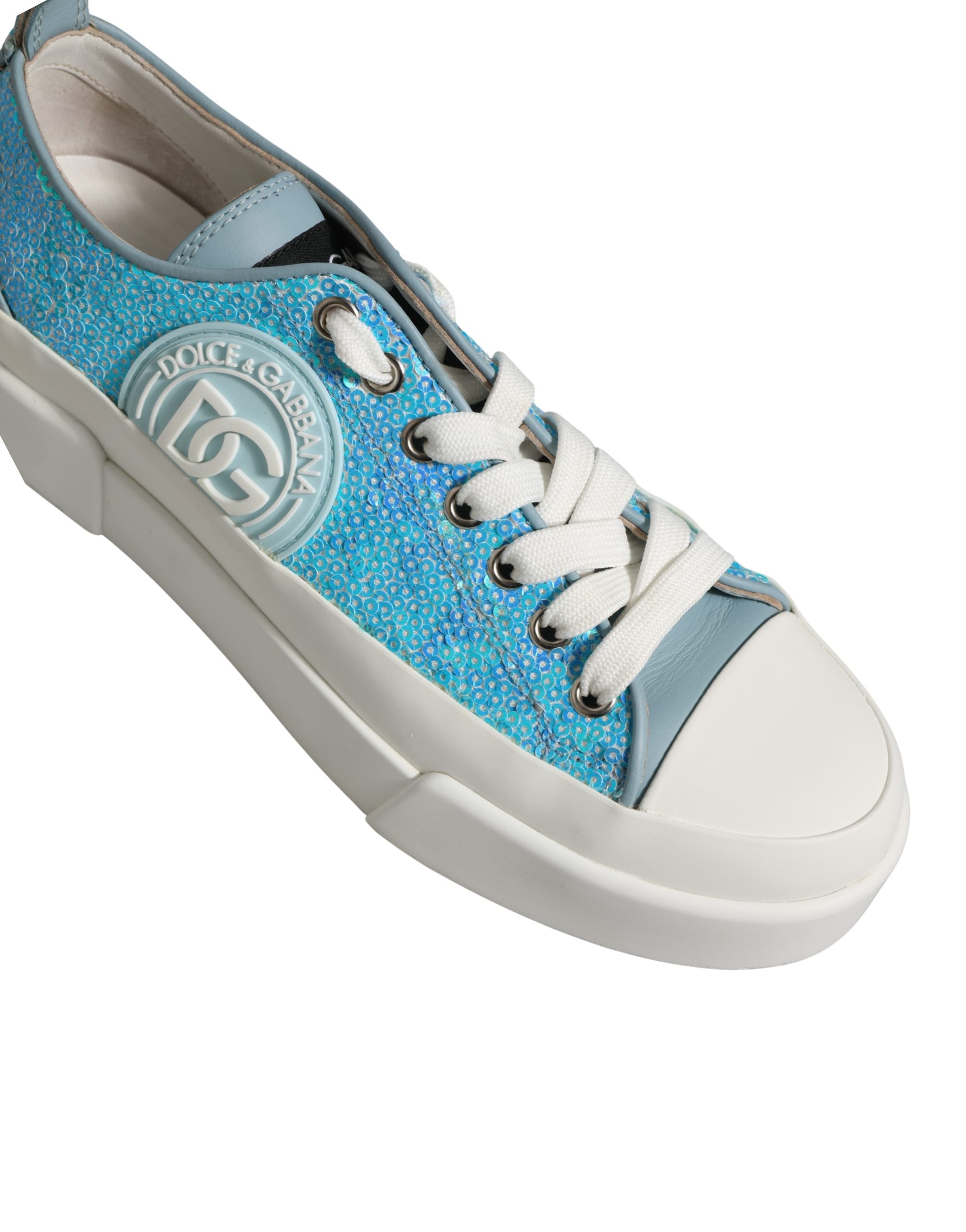 Blue White Sequin Logo Low Top Sneakers Shoes