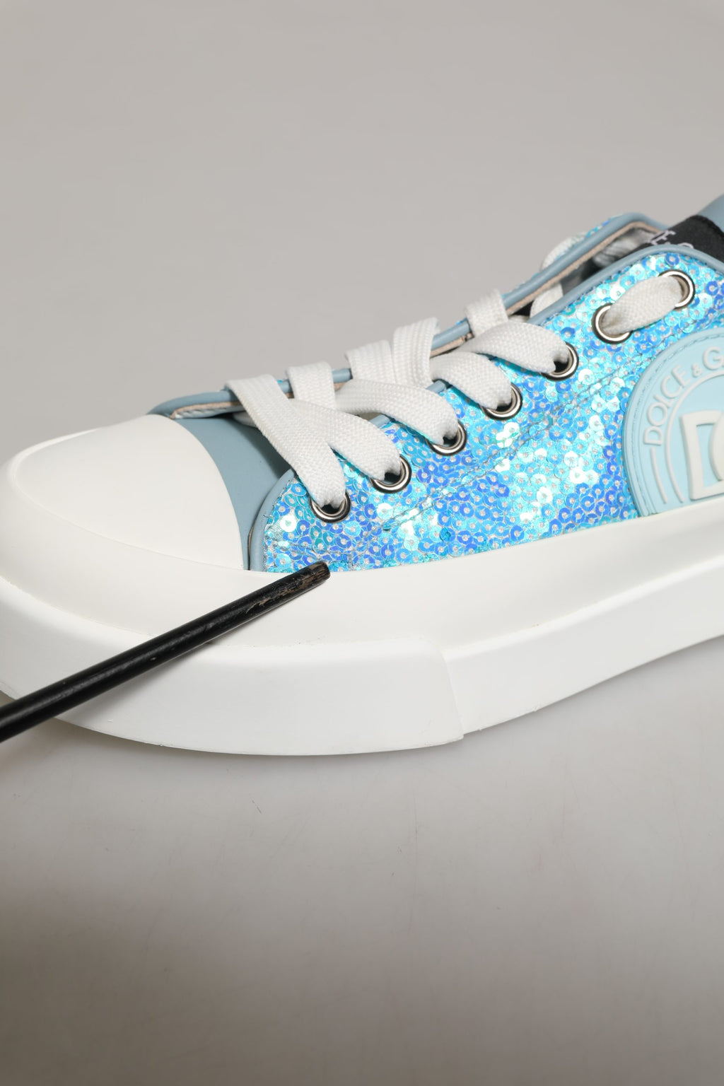 Blue White Sequin Logo Low Top Sneakers Shoes