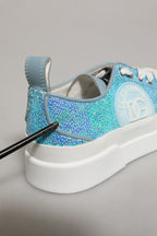 Blue White Sequin Logo Low Top Sneakers Shoes