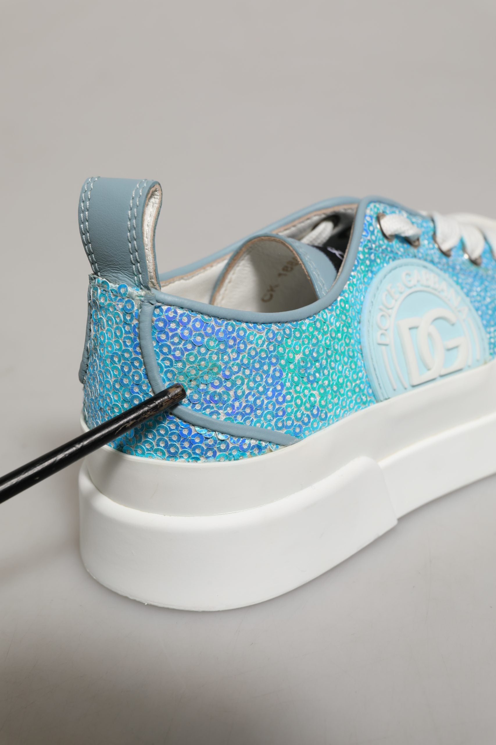 Blue White Sequin Logo Low Top Sneakers Shoes