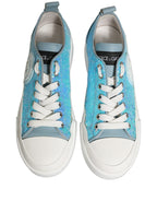 Blue White Sequin Logo Low Top Sneakers Shoes