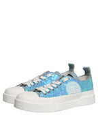 Blue White Sequin Logo Low Top Sneakers Shoes