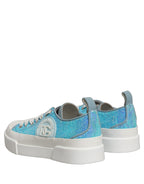 Blue White Sequin Logo Low Top Sneakers Shoes