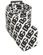 White Black Logo Monogram Wide Adjustable Men Necktie Tie