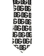 White Black Logo Monogram Wide Adjustable Men Necktie Tie