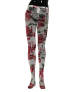 White Nylon Floral Print Tights Stockings Socks
