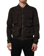 Brown Cotton Full Zip Men Bomber Jacket