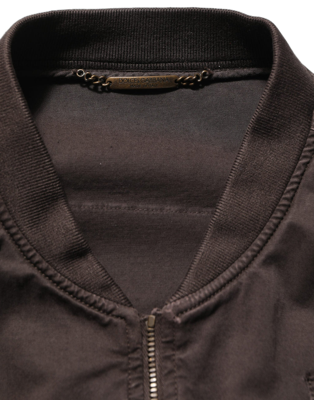 Brown Cotton Full Zip Men Bomber Jacket