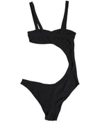 Black Embellished Cutout Bandeau One Piece Swimwear