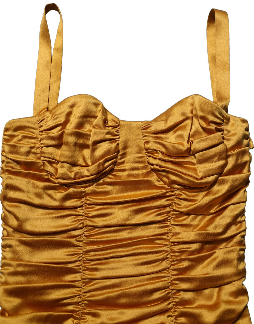 Gold Silk Ruched Bodycon Sheath Midi Dress