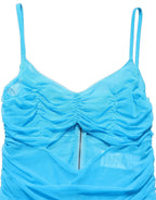 Blue Nylon Pleated Chiffon CutOut Gown Dress