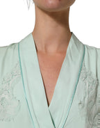 Mint Green Silk Lace Trim Abaya Maxi Dress